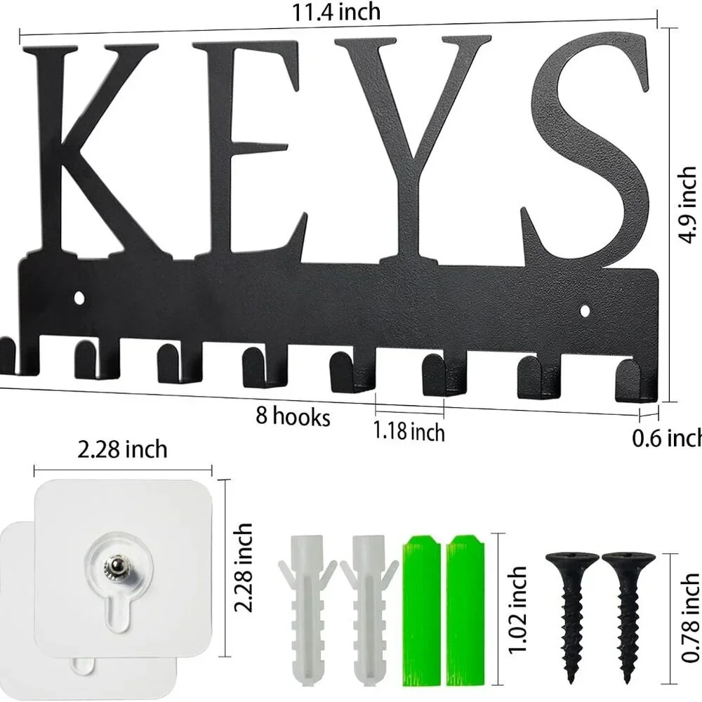 8-Hook Matte Black Key Organizer for Wall - Easy Installation and Stylish Design